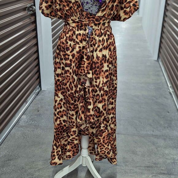 America & Beyond Large leopard print swim cover up long tie front - Picture 3 of 9